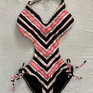 Xhilaration Peach and Black Striped Monokini Swimsuit